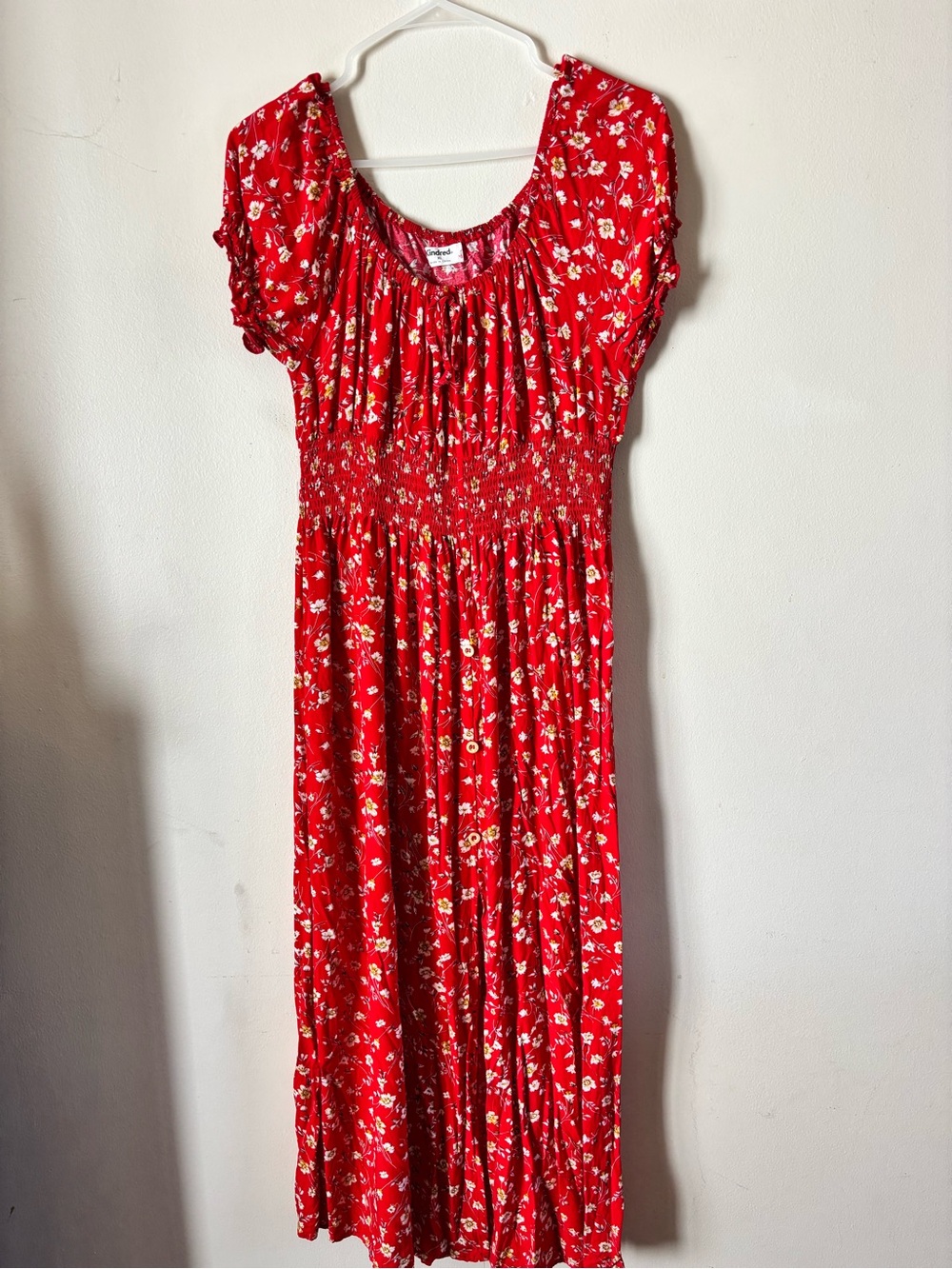 Red Floral Maxi Dress with Smocked Waist
